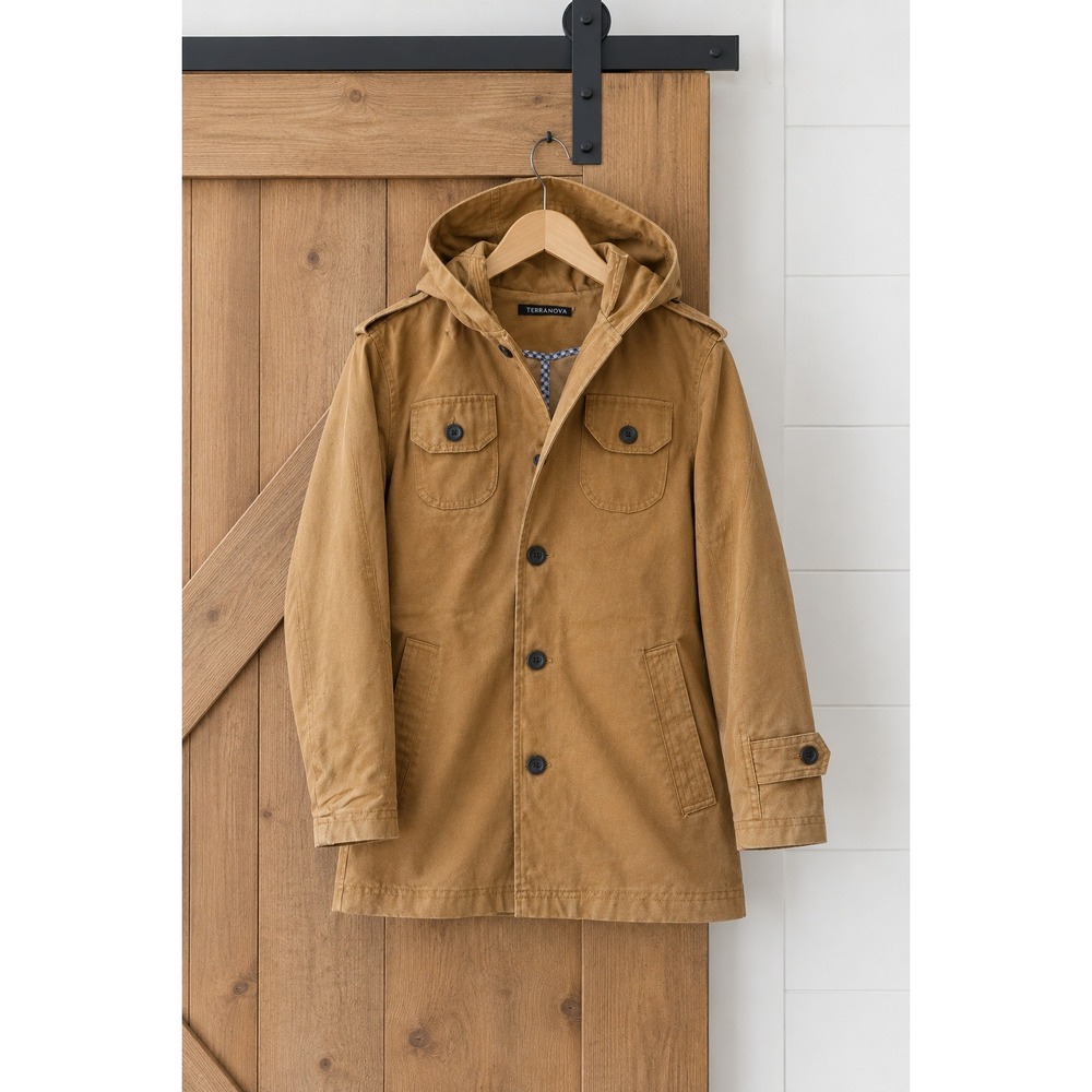 Terranova Mustard Yellow Utility Canvas Hooded Field Jacket Women M